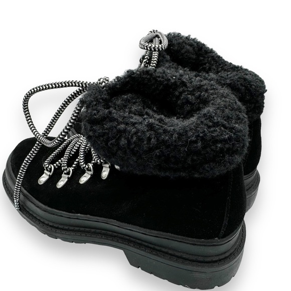 Splendid Yvette Suede Faux Shearling Trim Lace Up Booties, Black, Size 7M - Picture 9 of 12